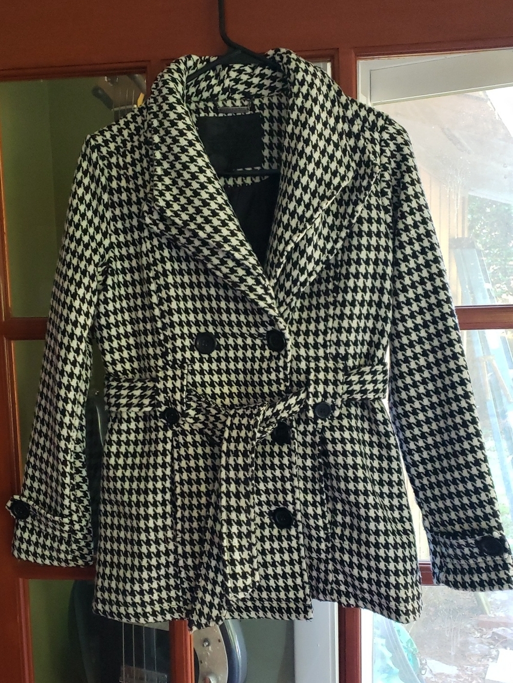 Jou Jou Black and White Houndstooth Pea Coat